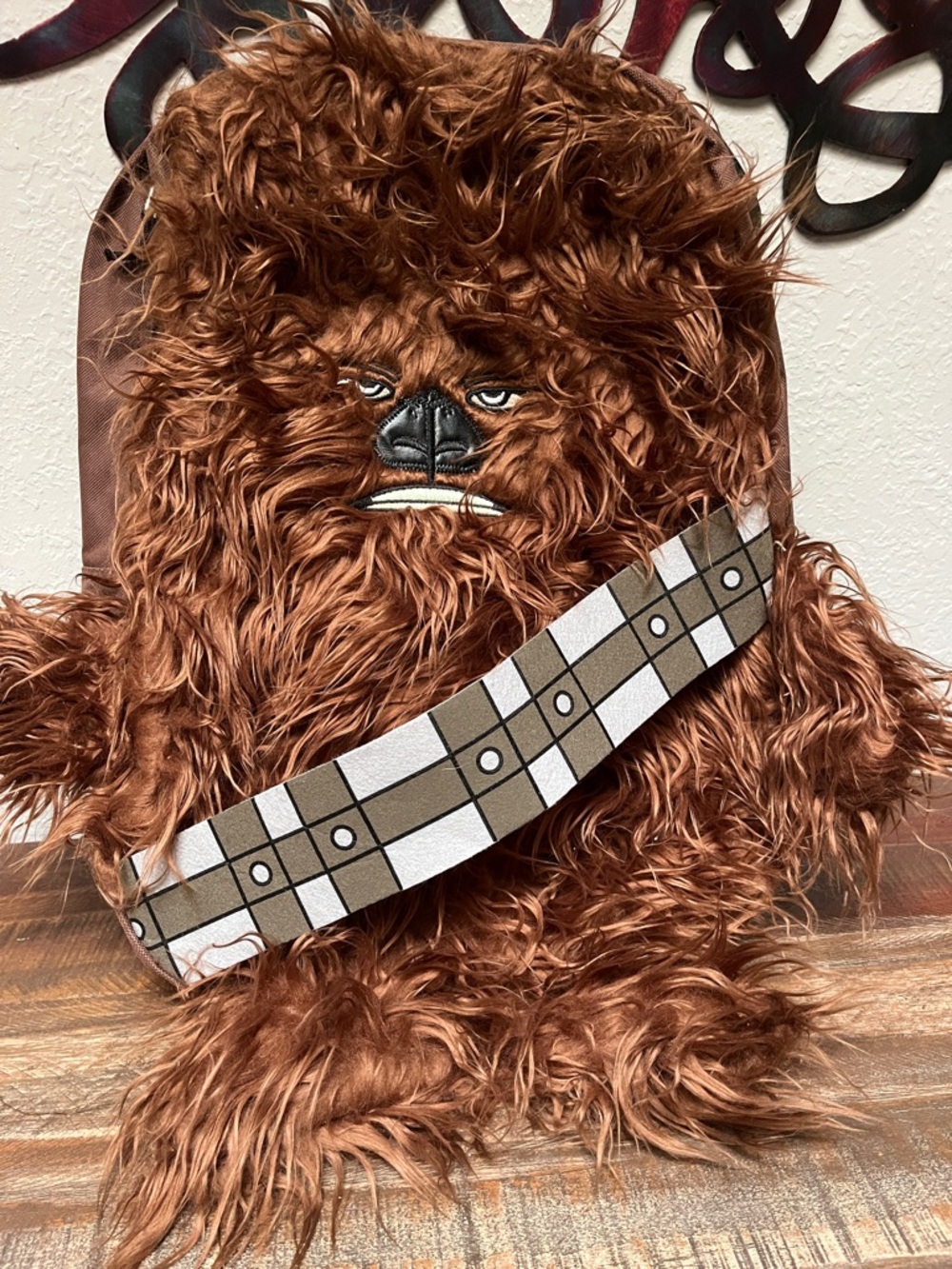Star Wars Chewbacca Plush Brown Kids Backpack with Patterned Strap